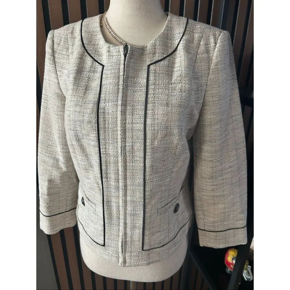 White House Black Market Tweed Textured Blazer Jacket Size 2 Career